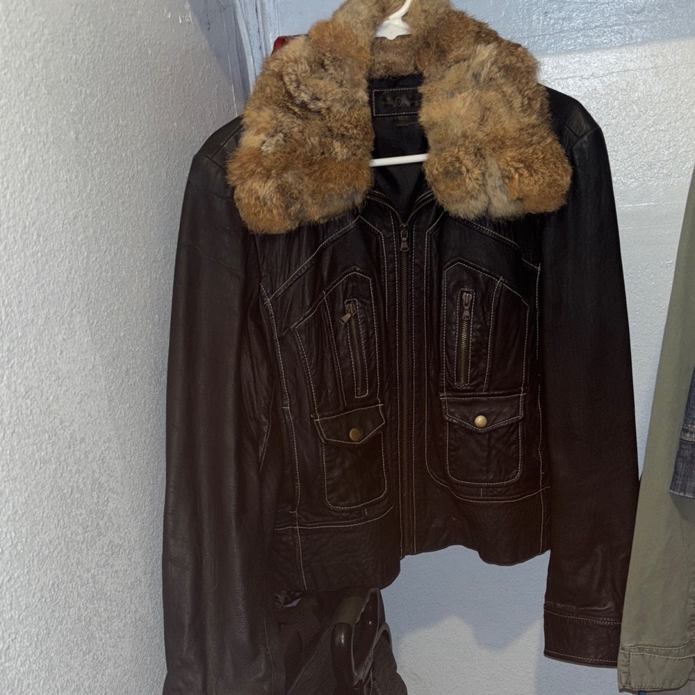 Wilson Black Leather Jacket with Brown Faux Fur Collar